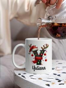 1pc, 11OZ, Personalized Christmas Mug, Christmas Letter Mug, Monogram Coffee Mug, Personalized Gift, Custom Holiday Gift, Custom Name Mug, Xmas Mug - Multicolor - View 6