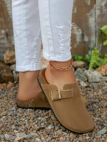 Boken 女士 2024 年春季新款厚底拖鞋，一脚蹬休闲乐福鞋 - 卡其色 - 查看 6