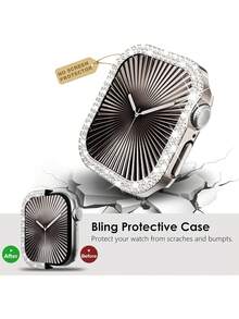 1PC Bling Women's Watch Case, Compatible With Apple Watch Case (38/42/40/41/44/45/56/49mm), Set With Two Rows Of Rhinestones, Shock-Proof Hard PC Skeleton Case, Compatible With Apple Watch Series 11/10/9/Ultra/SE/8/7/6/5/4/3 Stylish Case, Easy To Wear, Touch Sensitive
