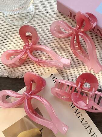 4pcs Women's Simple Bow Hair Clips, High-End Back Of Head Hairdo Hair Claw Hair Clips Accessories