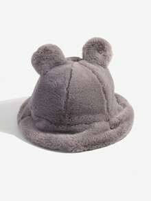 1pc Infant Solid Color Cute Bear Ear Thick Fleece Windproof Warm Bucket Hat, Versatile For Boys & Girls, Winter - 1PC - View 7