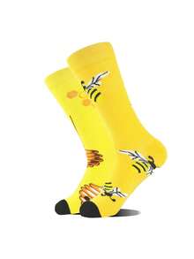 2/6/10双装 随机 时尚百搭创意 AB 不对称高帮袜，图案包含卡通动物、工具和人物 - 彩色 - 查看 4