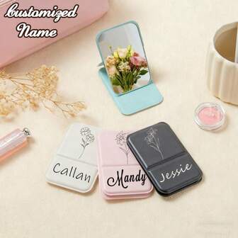 Espejo de maquillaje cuadrado personalizado/Espejo de maquillaje de viaje/Espejo de bolsillo con nombre y logotipo personalizados/Espejo de maquillaje plegable/Regalo para damas de honor