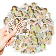 56Pcs Cute Cartoon Slouchy Girl Graffiti Stickers Q Version Cute Girl Decorative Luggage Stickers - Multicolor - View 4