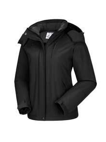 CAMEL CROWN 女士防水滑雪服，带抓绒内衬，保暖防风冬季连帽滑雪外套 - 黑色 - 查看 7