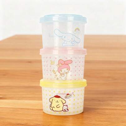 Miniso Bộ 3 hộp cơm bento xếp chồng dễ thương Sanrio, bằng nhựa, có nắp đậy kín, in hình nhân vật, thiết kế xếp chồng tiết kiệm không gian, hộp cơm trưa di động dùng cho bữa ăn văn phòng/dã ngoại ngoài trời (1 chiếc)