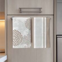 MEMNUN 2pcs Minimalist Milk Tea Color Geometric Floral Striped Pattern Kitchen Towels Set, 15.75*23.62in(40*60cm) Super Soft Absorbent Polyester Tea Towels, Suitable For Kitchen, Bathroom Decor And Gifts, All Season