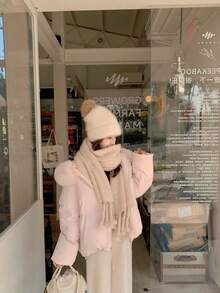 Women's Down Coat, Fur-Trimmed, Short Down, Windproof, Stand Collar, Thick, Cute, Casual, Outdoor, Autumn/Winter - Baby Pink - View 4