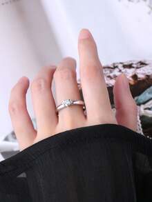 XUJIA 1pc 0.5 Carat Moissanite Ring, Women's 925 Sterling Silver, D-E Color, VVS1 Clarity, Round Or Heart Cut Single Stone, Engagement, Anniversary, Wedding Ring, Jewelry Gift For Her - Silver - View 3