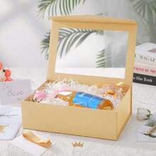 Large Kraft Gift Box With Window, 13.5x9x4.1 Inches Clear Gift Box For Present Contains Ribbon, Card, Groomsman Proposal Box Witagnetic Lid,30187507 - 霧霾藍 - 查看 2