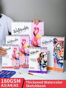 1 件优质加厚水彩本绘画本 顶部螺旋装订 A3/A4/A5 每本 24 张（88 磅/180 克/平方米）A3/A4/A5 加厚美术生专用水彩本 新手水彩本 手绘绘画本 线圈水彩本 学生绘画本 绘画创作 艺术绘画 绘画书写纸 - 彩色 - 查看 2