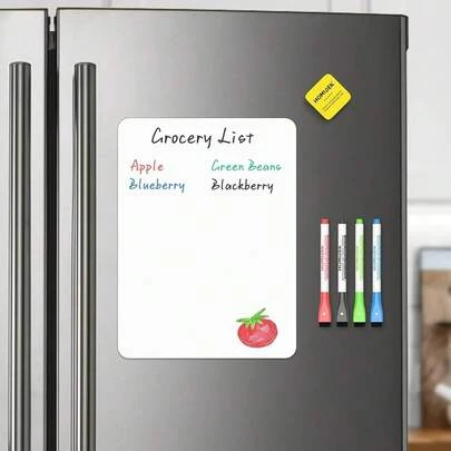 Magnetic Whiteboard For Fridge, Small Refrigerator Magnet Dry Erase Board With 4 Markers & 1 Eraser, Reusable Blank White Board Sheet For Home, Office, Schoolsss, Classroom Supplies - 8.5 X 11,11inchx8.5inch
