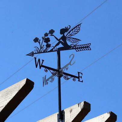 Metal Fairy Weathervane Black Crafted Garden Ornament Magical Wind Decor Gift