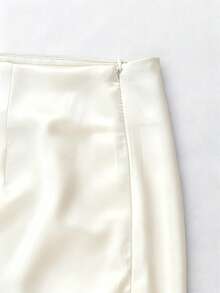 缎面中长裙，开衩裙摆，优雅高腰休闲A字裙，带拉链，适合春夏婚礼宾客穿着，面料无弹性。建议选购大一码。 - 白色 - 查看 4