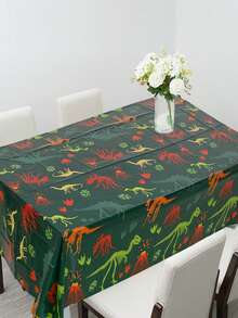 1 Peça/3 Peças 220*130cm Toalha de Mesa Plástica à Prova d'Água e Anti Sujeira no Estilo Dinossauro, Toalha de Mesa Descartável para Festas com Tema de Dinossauros, Decoração de Mesa para Aniversários e Festas - Multicolorido - Visão 5