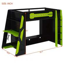 MERAX Twin Size Wood Loft Bed With Desk, Multi-Storage Shelves And RGB Light, Green - màu xanh lá - Xem 4