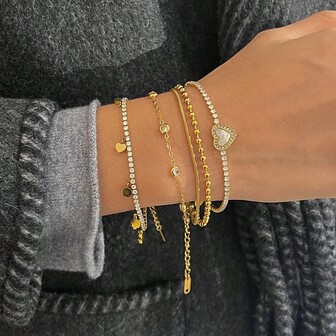 S SHOPBOHO 1 pieza Pulsera de cadena de tenis de lujo con cristales de acero inoxidable, pulsera de cadena desmontable con borla estilo bohemio, regalo de uso diario para ella