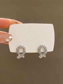 1 Pair Fashionable Hollow Geometric Decor Earrings, Suitable For Women's Daily Wear, No Card Included - Silver - View 3