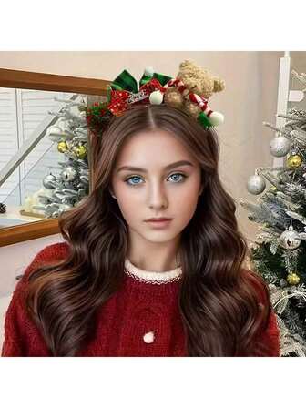 1件小熊圣诞节头饰，可爱女孩发箍，新娘发箍，新年发箍，送给好朋友的小礼物