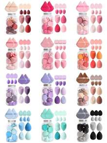 12pcs Makeup Sponge Set With Storage Tube, Multi-Functional Beauty Makeup Tools, Suitable For Blending BB Cream, Foundation, Powder, Concealer, Blush, Eyeshadow For All Skin Types, Expands When Wet, Latex-Free,Makeup,Cheap,Room Decor,Vanity,Travel,Bedroom,Makeup Accessories,Puff,Makeup Blender,Powder Puff,Makeup Sponge - 彩色 - 查看 2