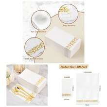 200 paquete de servilletas de papel desechables, servilletas de 3 capas para la cena con ribete dorado para invitados, toallas de papel absorbentes y suaves para el baño, cocina, cena, fiesta, boda o evento - Oro + 200 - Ver 1