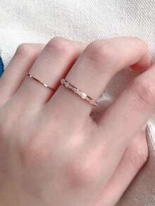 2pcs/Set Minimalist Stainless Steel Rose Gold Rings Set For Women - Rose Gold - View 6