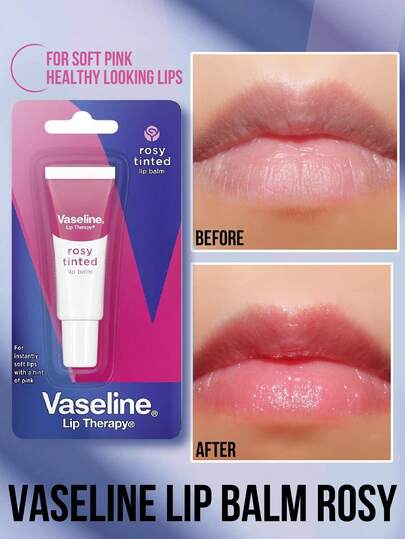 Vaseline 凡士林玫瑰润唇膏，打造柔嫩粉嫩的健康双唇，滋润润色，提升唇色，软化唇部，100%凡士林啫喱，斜角刷头，易于涂抹，10克包装，即刻柔润，持久保湿，自然色泽，提升唇部健康