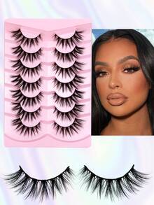 7 pares de pestañas postizas de ojo de gato largas - regalo navideño, delgadas, alargadas, gruesas y con efectos exagerados - pestañas postizas reutilizables con forma de tira, creando un maquillaje encantador, el regalo perfecto para las fiestas - Negro - Ver 2