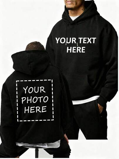 Personalized Men's Hooded Sweatshirts, Autumn/Winter Wear, Back-To-School. Upload Your Designs, Pictures, Photos, Group Photos, And Text To Design Your Personalized Printed Pullover Sweatshirt. Suitable For Couples, Pranks, Surprise Gifts, Company Team Building Attire, Halloween Party Costumes, Printed Hooded Drawstring Sweatshirts, And Perfect For Boyfriends, Family, Friends, Birthdays, Holidays, Valentine's Day, Anniversaries, And Customized Gifts.