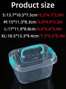 4pcs Desk Storage Display Boxes - Capacity 0.5L/0.6L/0.7L/0.8L - Blue Transparent Boxes With Handles (A: 13.7*10.5*7.5cm, B: 15*11.3*8.3cm, C: 17*11.9*8.8cm, D: 18.5*13.3*9.4cm)