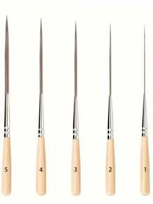 5支超长尖头画笔，适用于油画、丙烯画、水彩画 - 木质和金属手柄，长刷毛，吸水性强，适用于画布、书法、艺术细节 - 符合人体工程学的艺术家握柄（适合业余爱好者）