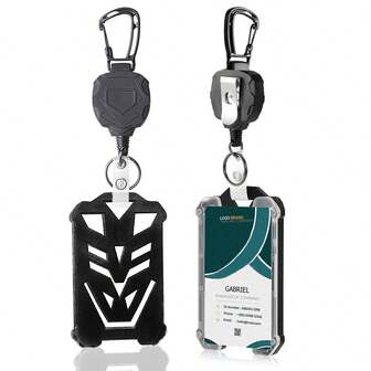 1個 (バッジクリップ + カードホルダー) クールブラックIDバッジホルダー 伸縮式バッジリール付き、多用途ワークバッジリール クリップ付き、ヘルスケア従事者、アウトドアバックパック吊り下げ、名刺プロテクター、ポリゴンIDカードホルダー、オフィス用品 同僚や友人へのギフト