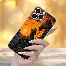 Funda vintage para teléfono con escena de atardecer vaquero, compatible con teléfonos ,  17,  16 Pro Max,  15 Pro Max,  13 y  12. Ofrece protección contra golpes y caídas. Un regalo ideal para familiares, amigos, seres queridos, parejas y Navidad. - transparente - Ver 2