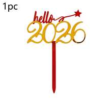 1个/3个新年快乐 Hello 2026 亚克力蛋糕装饰插牌，适用于圣诞节新年派对DIY蛋糕装饰用品 - 彩色 - 查看 7