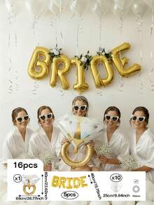 16件組 16英吋銀色/玫瑰金/洋紅色/金色字母「BRIDE」氣球，準新娘派對裝飾氣球套組 | 金色鑽戒氣球 + 10英吋珍珠白/珍珠粉/玫瑰金乳膠氣球 | 婚前派對、單身女派對 - 彩色 - 查看 4