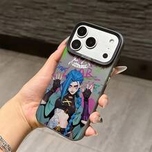 a la UE (DE y ES) Funda protectora para iPhone 17 S22-S26 Diseño de graffiti retorcido loco Funda de teléfono Jinx compatible con iPhone 17 16e 16 15 14 13 12 11 Mini Pro Max Air X XR XSMAX 8 7 Plus Antichoque Mate Trasera, Accesorios móviles, Diseño impreso UV, Textura suave, Seguidor - Negro - Ver 7