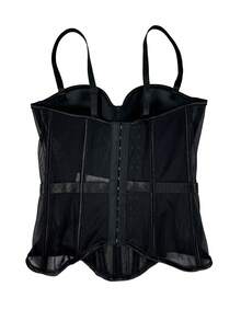 Women's Solid Color Corset-Style Brown Backless Mesh Camisole With Bra, Autumn/Winter Lingerie