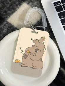 1 pieza Soporte vertical para tarjeta con diseño de capibara de dibujos animados, protector de tarjeta pequeño con cuerda retráctil transparente para tarjeta de campus, tarjeta de autobús, tarjeta de metro, tarjeta de almuerzo, tarjeta de acceso - casquillos de resorte - Ver 11