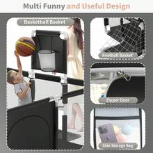 Parque infantil grande para bebés y niños pequeños, parque infantil, amplio parque de juegos para bebés en interiores y exteriores, parque infantil resistente y con malla suave y transpirable, centro de actividades para niños pequeños con base antideslizante. - Negro - Ver 4