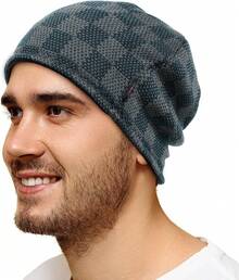 Gorro de invierno para hombres y mujeres, forro polar grueso, cálido, a cuadros, de punto, reversible, resistente al viento, para reloj de esquí - Verde oscuro+negro - Ver 4