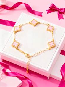 1pc Clover & Flower Pendant Delicate Luxury Hand Jewelry (Excluding Gift Box) - Pink - View 4