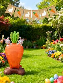 kumozawa 1 Set de decoración de Pascua: Banderín de conejo y zanahoria + 1 globo de zanahoria, decoración de fiesta con temática de Pascua, sin necesidad de alimentación eléctrica, apto para celebraciones y promoción fotográfica en interiores - Multicolor - Ver 4