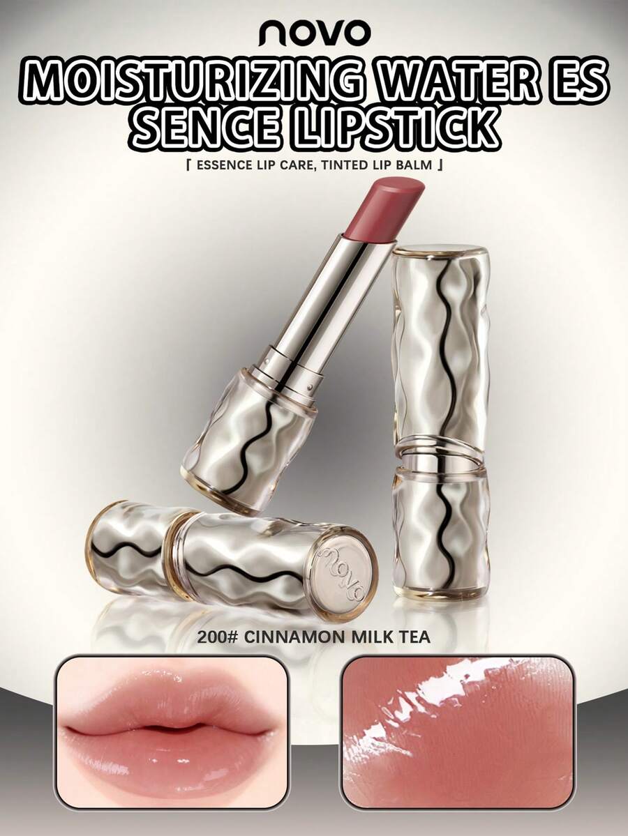 NOVO Rouge à lèvres longue tenue et hydratant avec un éclat naturel, convient pour le port quotidien, les remises de diplômes, les fêtes, les cadeaux, l'automne/l'hiver, le style Y2K, marque pour femmes - 200# Thé au lait à la cannelle - Voir 1