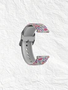 White Background With Purple Flowers And Branches 20/22 Mm Universal Strap Compatible With Samsung, Huami, Garmin, Honor Smartwatches - Silicone Surface Strap Pattern Compatible With GT2/Gt3, Watch 3/Galaxy - Multicolor - View 3