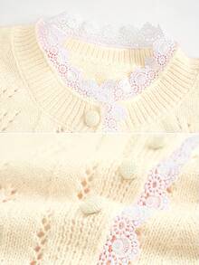 Delicado cárdigan de punto corto para mujer, con diseño de encaje - Amarillo claro - Ver 5