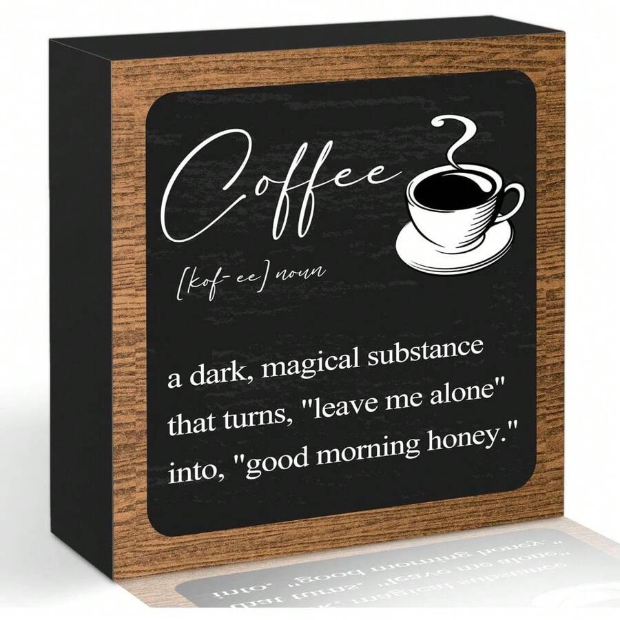 1pc Coffee Bar Wooden Box Sign, Rustic Wooden Box Black Decor For Coffee Station, Home Office Tabletop Shelf 5*5 Inches/12.7*12.7cm - 黑色 - 查看 1