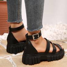 时尚厚底魔术贴黑色沙滩凉鞋 - 黑色 - 查看 6