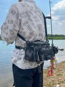 多隔层防水钓具包，迷彩和几何图案可选，纯色可选，拉链封口，配有肩带。非常适合户外徒步、露营装备收纳。大容量，多功能，防灾，可扩展，可放置鱼竿，男士适用。 - 彩色 - 查看 7