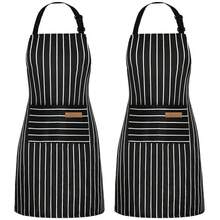 NLUS 2 Pack CooFKing Aprons For Women With Pockets Adjustable Kitchen Bib Aprons For Women Men Chef, Black/White Stripe (Classic Black/White Stripes),White/Black-2 - 白色/黑色-2 - 查看 1