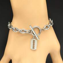 Hip Hop Razor Blade Shape Bracelet For Women Men Stainless Steel Silver Color Pendant Ot Buckle Bracelet Fashion Jewelry - Pendant Bracelet - View 4